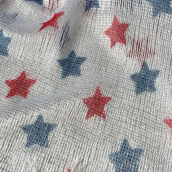 NEW Sheer Scarf White Silver Red Blue Stars USA - Picture 6 of 8